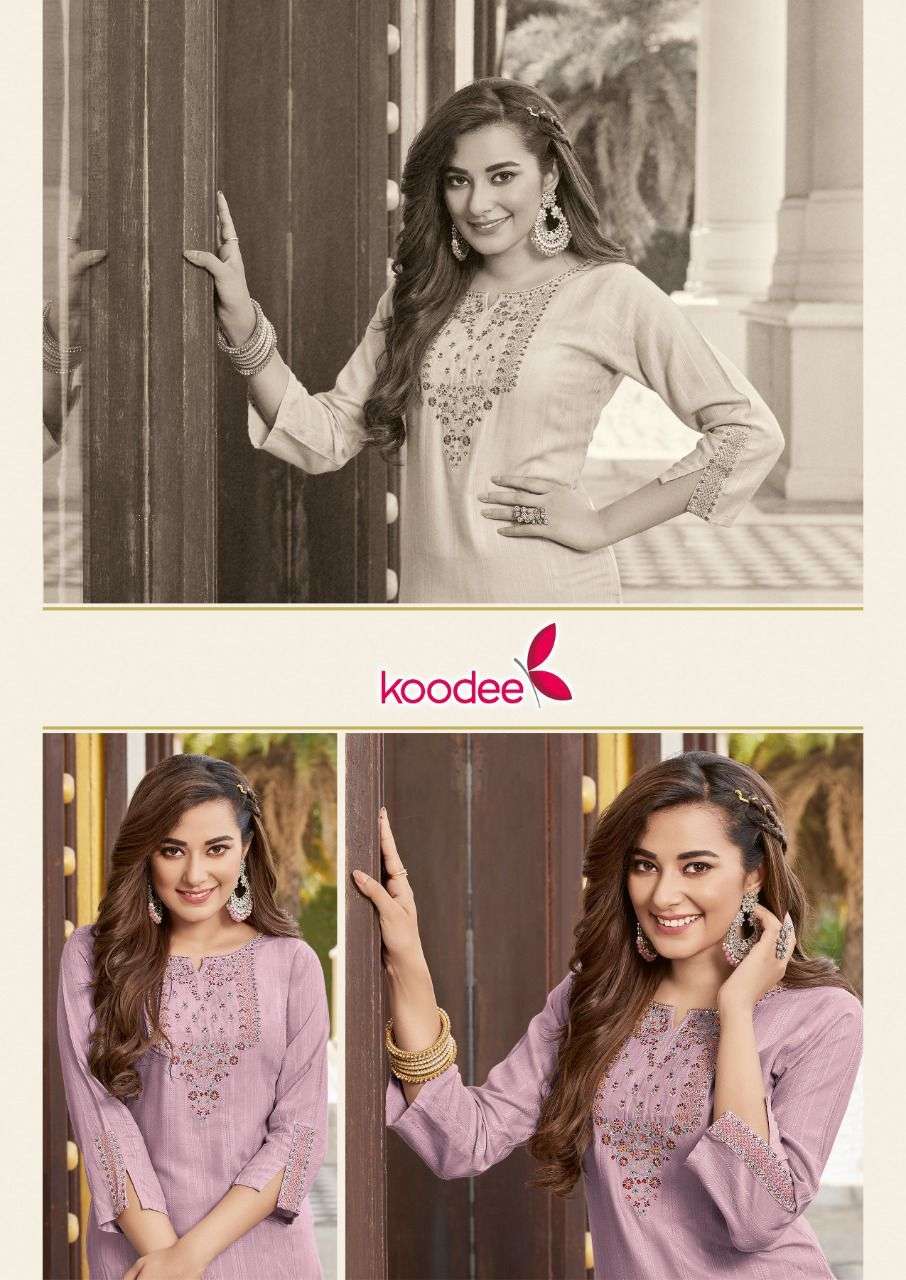 KOODEE Launching zavia-1 Straight embroidery Kurtis Catalogue