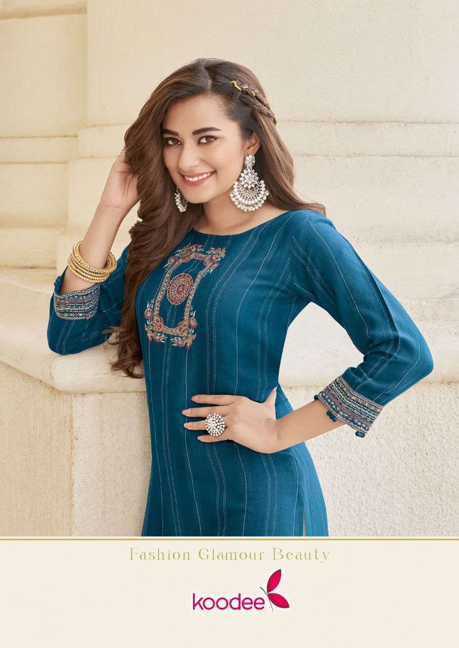 KOODEE Launching zavia-1 Straight embroidery Kurtis Catalogue