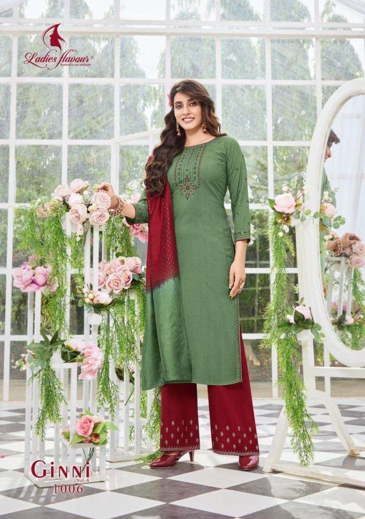 LADIES FLAVOUR GINNI VOL 4 VISCOSE EMBROIDERY DESIGNER READY MADE KURTIS
