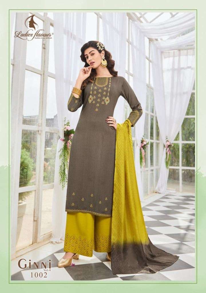 LADIES FLAVOUR GINNI VOL 4 VISCOSE EMBROIDERY DESIGNER READY MADE KURTIS