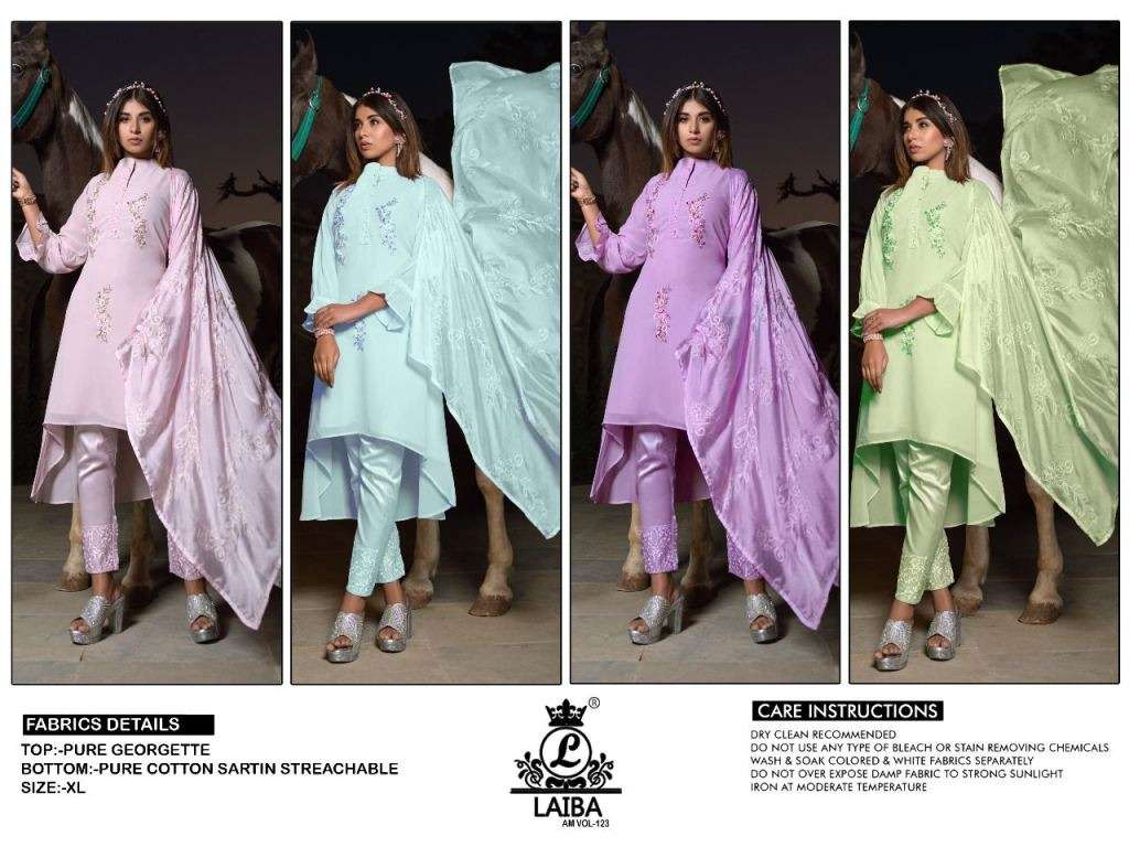 LAIBA THE DESIGNER STUDIO AM 123 GEORGETTE EMBROIDERY WORK READY MADE SUITS