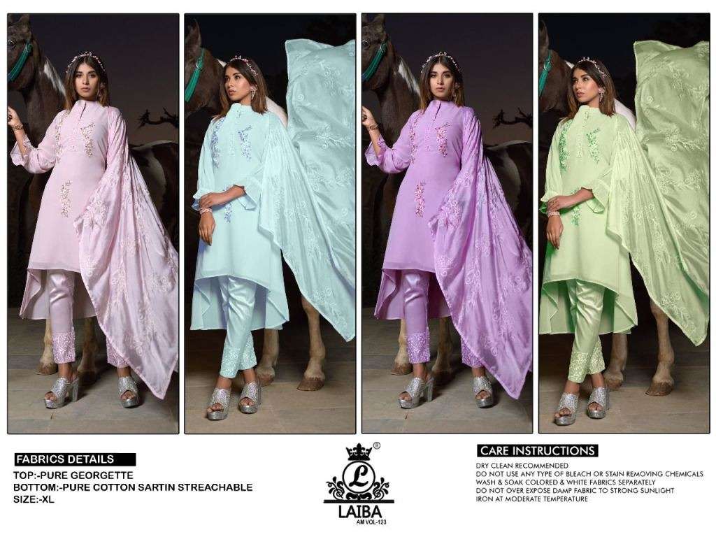 LAIBA THE DESIGNER STUDIO AM 123 GEORGETTE EMBROIDERY WORK READY MADE SUITS