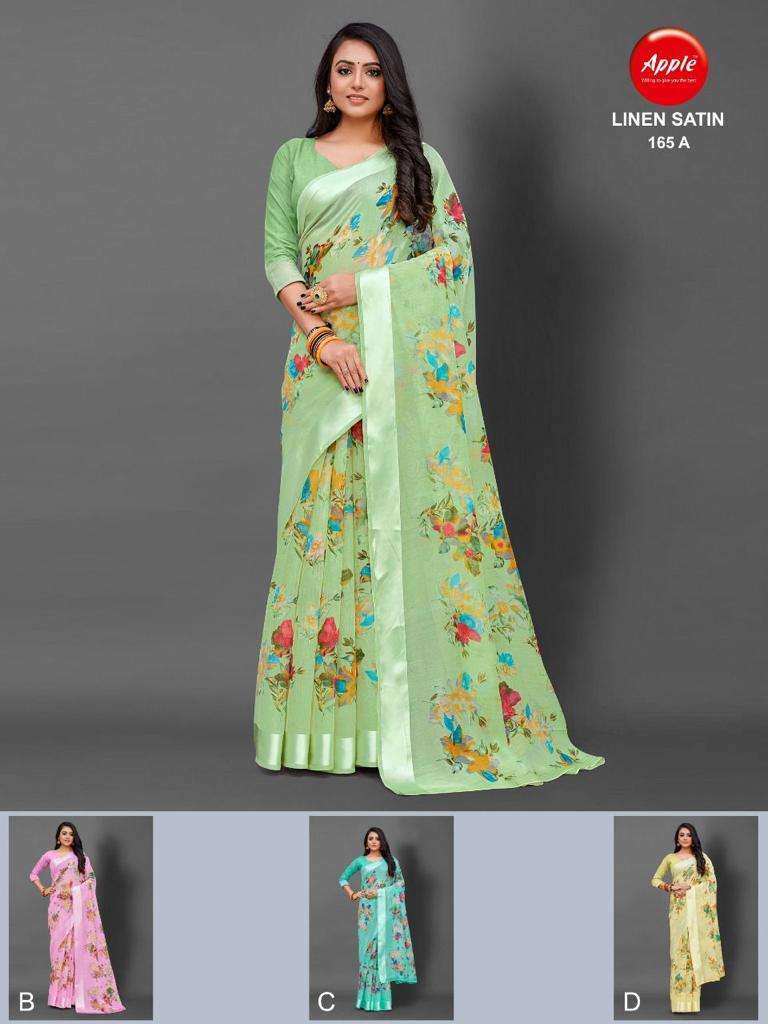 LINEN SATIN FANCY SAREES WITH SATIN PATTA BY APPLE SAREES