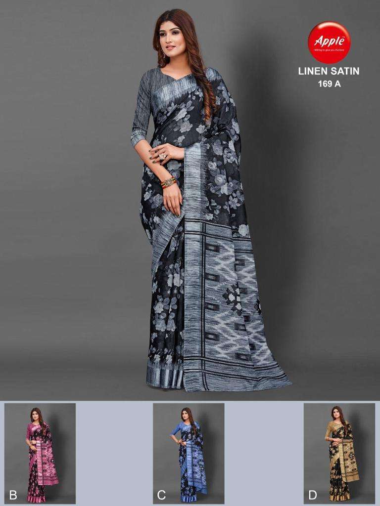 LINEN SATIN FANCY SAREES WITH SATIN PATTA BY APPLE SAREES