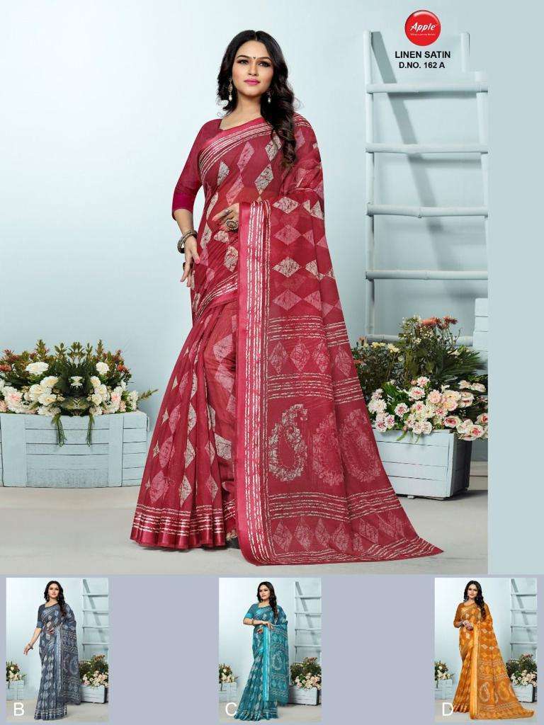 LINEN SATIN FANCY SAREES WITH SATIN PATTA BY APPLE SAREES