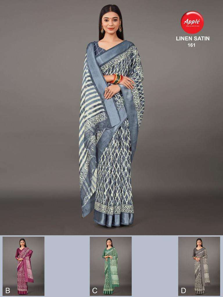 LINEN SATIN FANCY SAREES WITH SATIN PATTA BY APPLE SAREES