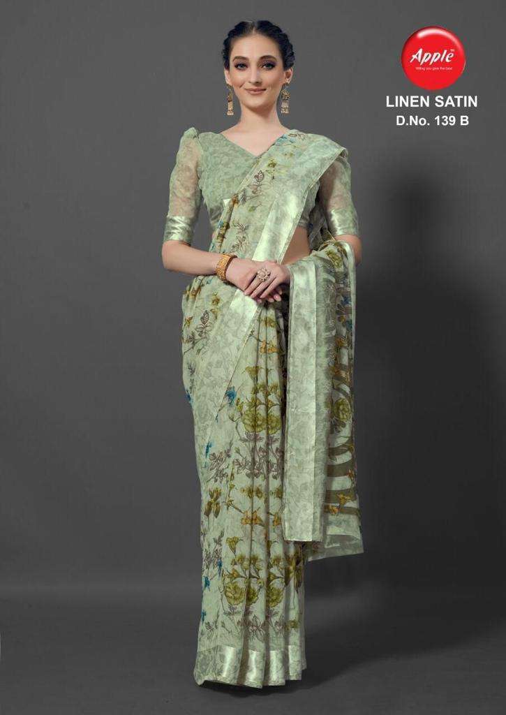 LINEN SATIN FANCY SAREES WITH SATIN PATTA BY APPLE SAREES