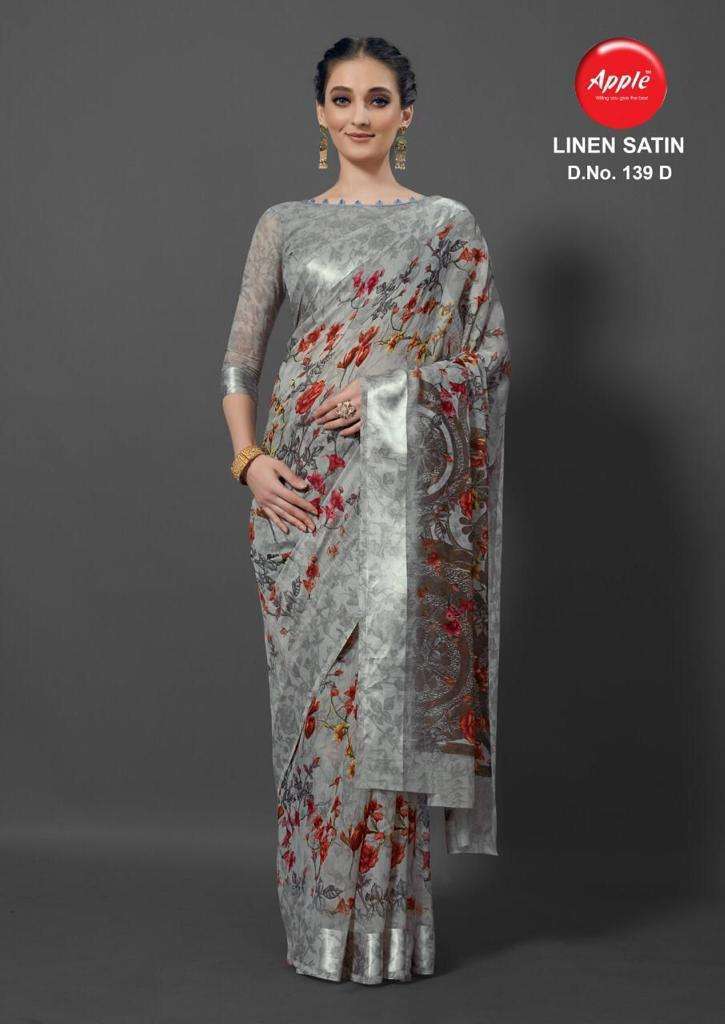 LINEN SATIN FANCY SAREES WITH SATIN PATTA BY APPLE SAREES