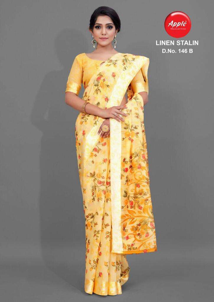 LINEN SATIN FANCY SAREES WITH SATIN PATTA BY APPLE SAREES