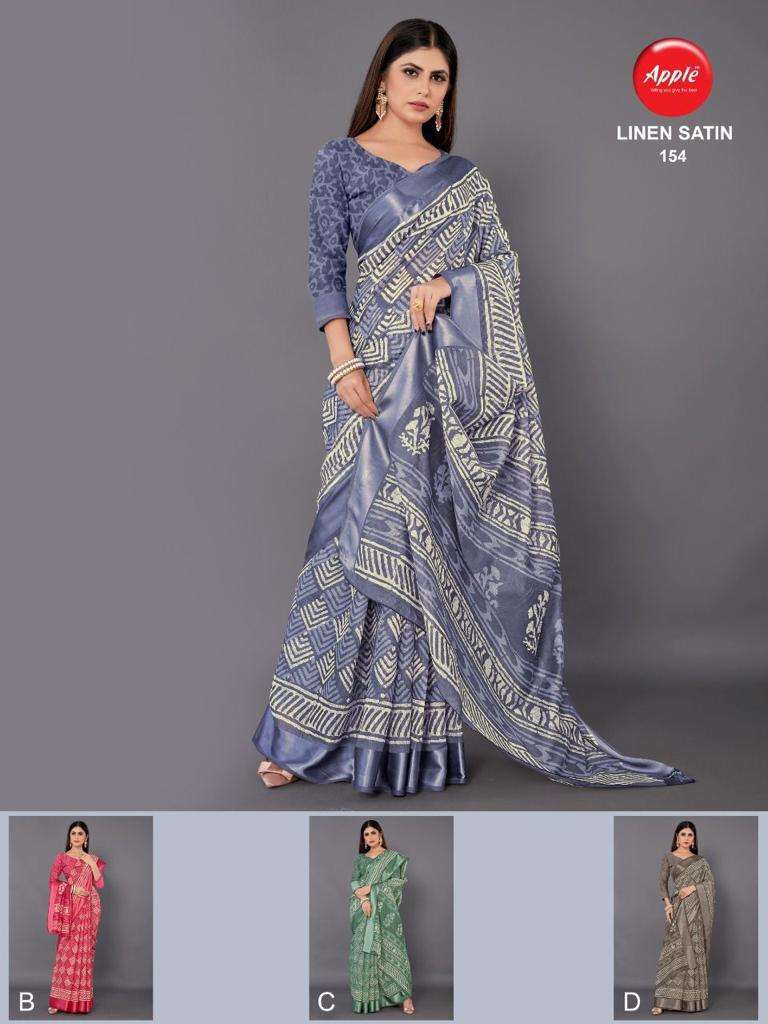 LINEN SATIN FANCY SAREES WITH SATIN PATTA BY APPLE SAREES