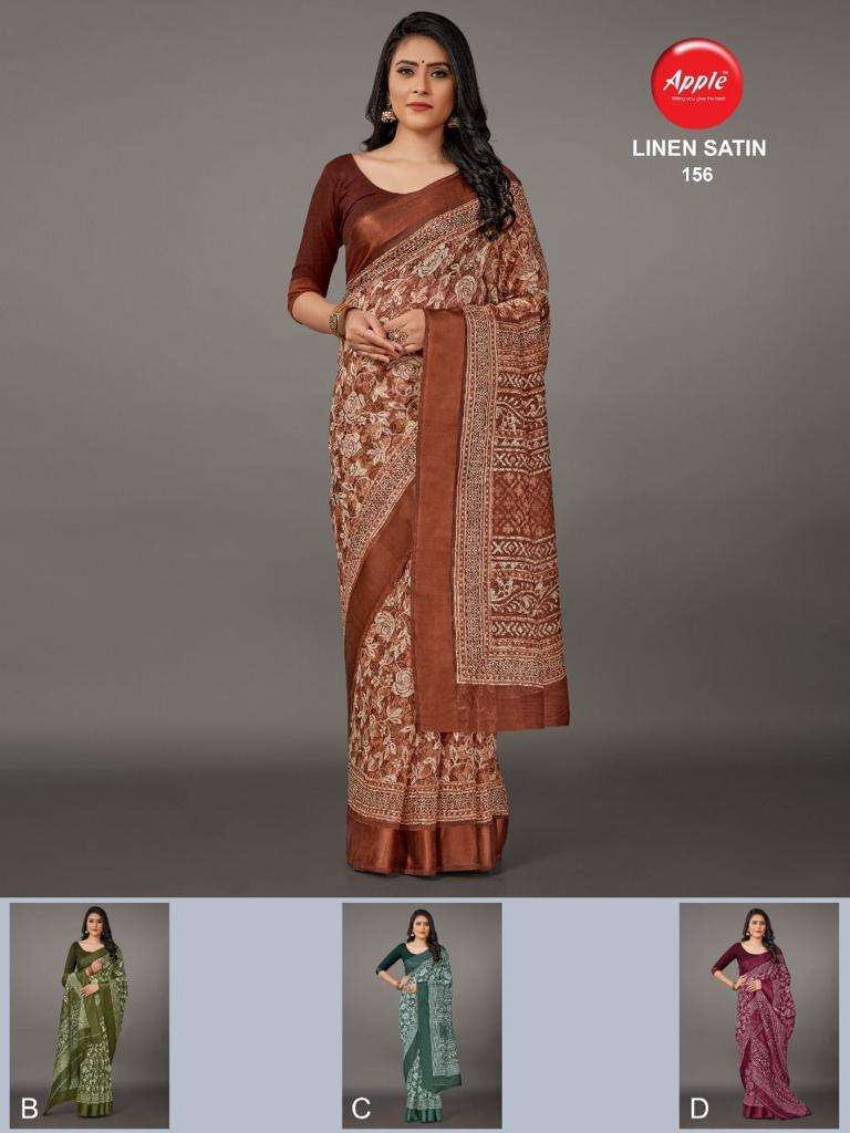 LINEN SATIN FANCY SAREES WITH SATIN PATTA BY APPLE SAREES