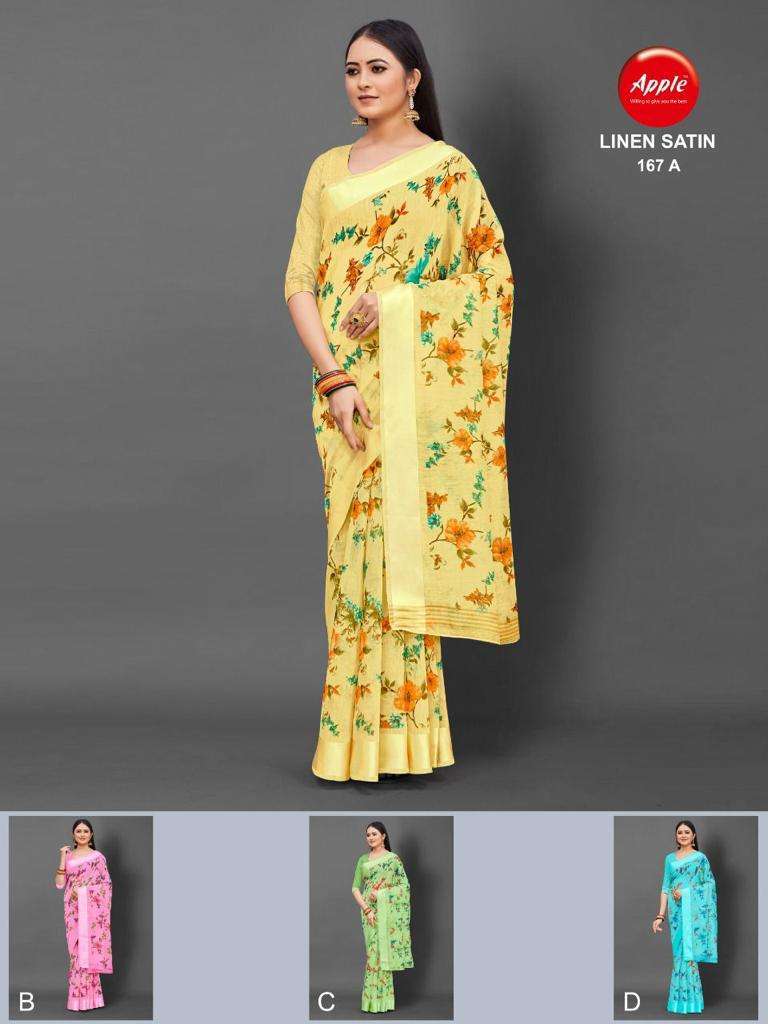 LINEN SATIN FANCY SAREES WITH SATIN PATTA BY APPLE SAREES