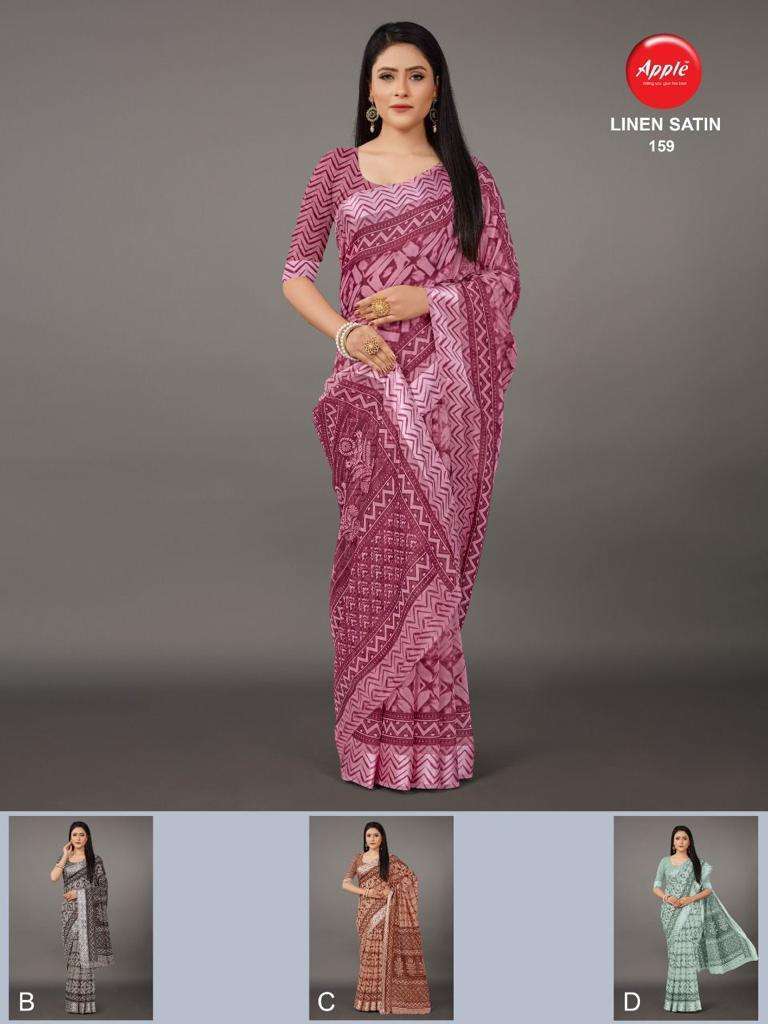 LINEN SATIN FANCY SAREES WITH SATIN PATTA BY APPLE SAREES