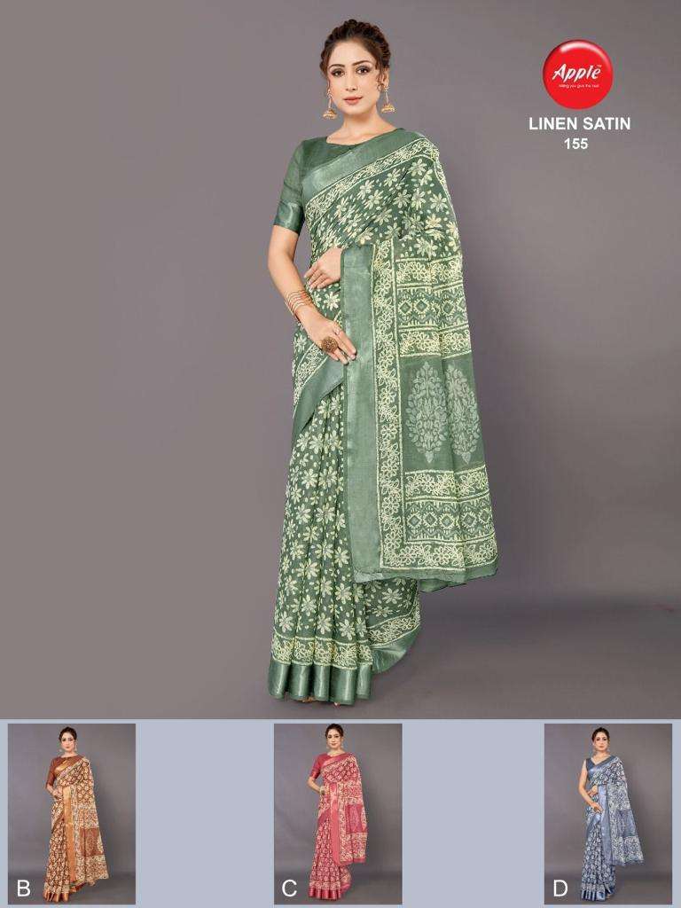 LINEN SATIN FANCY SAREES WITH SATIN PATTA BY APPLE SAREES