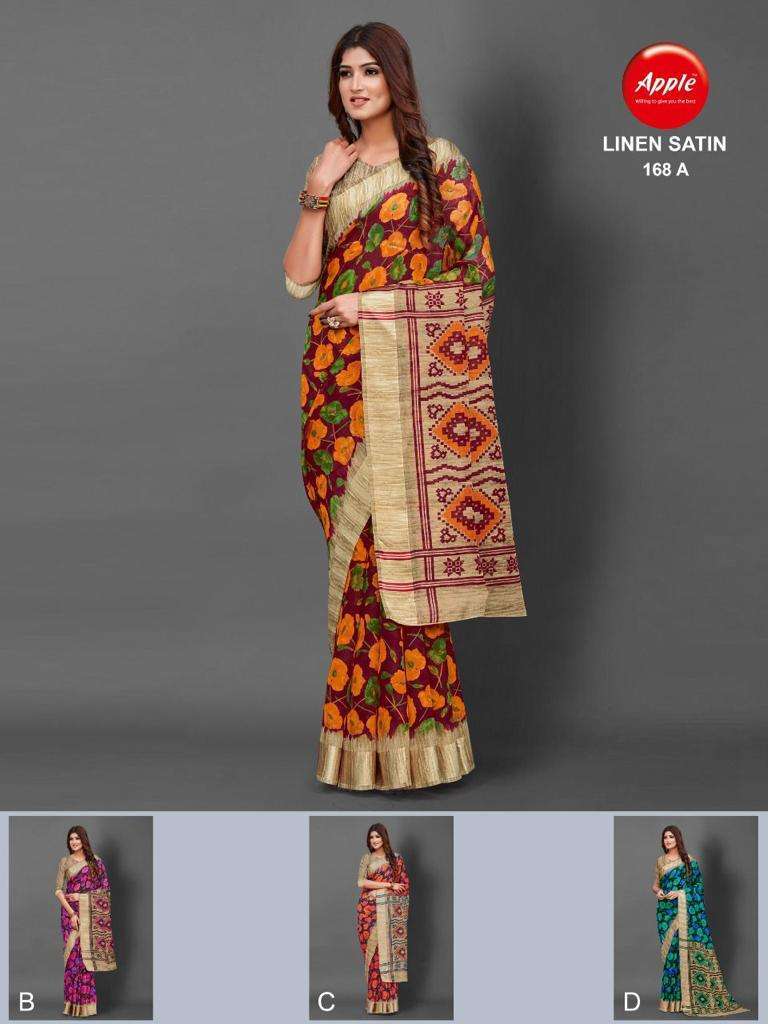 LINEN SATIN FANCY SAREES WITH SATIN PATTA BY APPLE SAREES