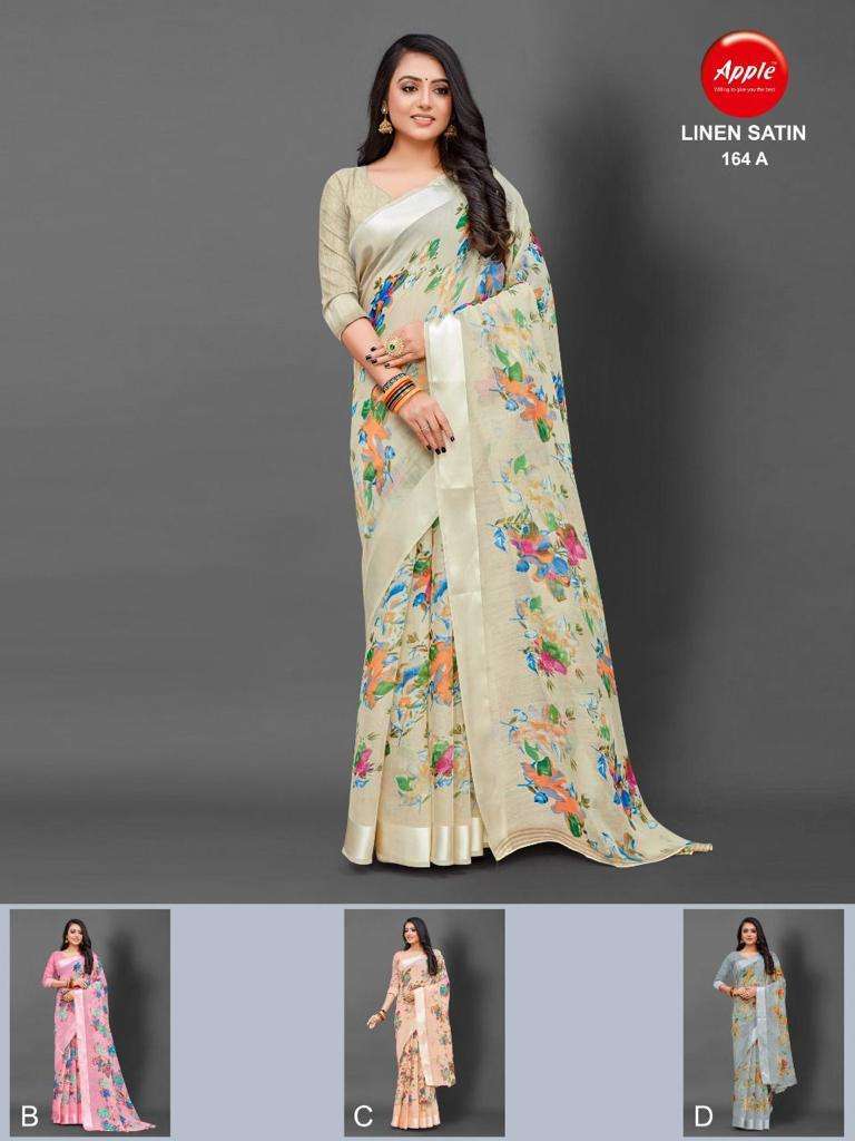 LINEN SATIN FANCY SAREES WITH SATIN PATTA BY APPLE SAREES