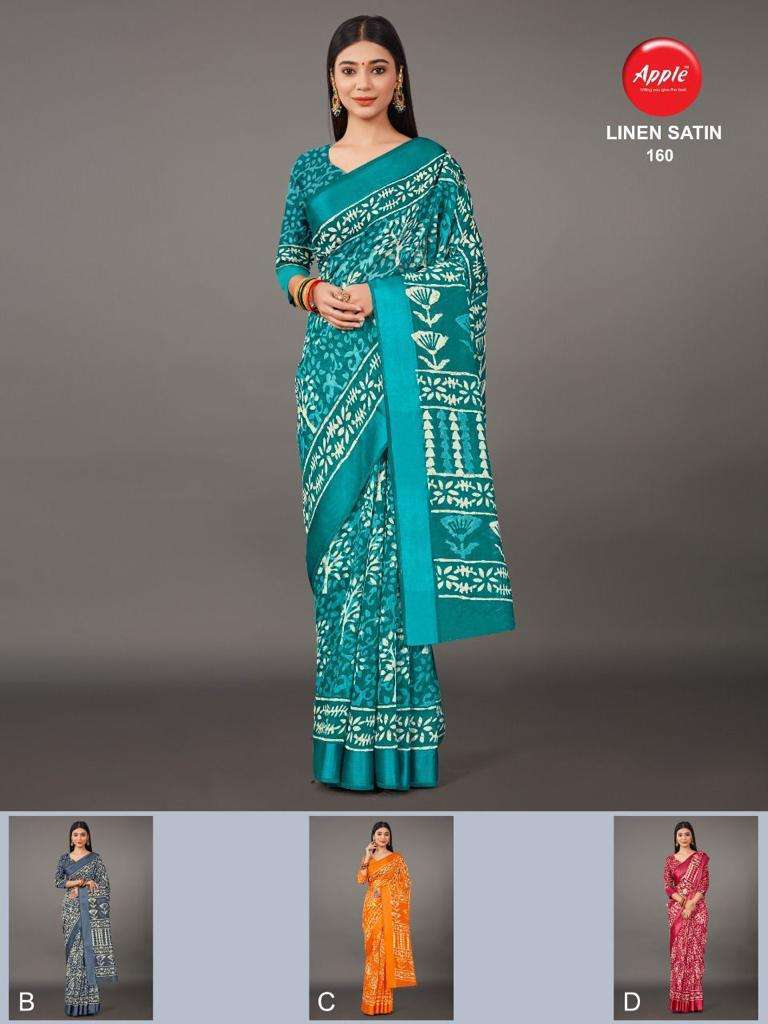 LINEN SATIN FANCY SAREES WITH SATIN PATTA BY APPLE SAREES