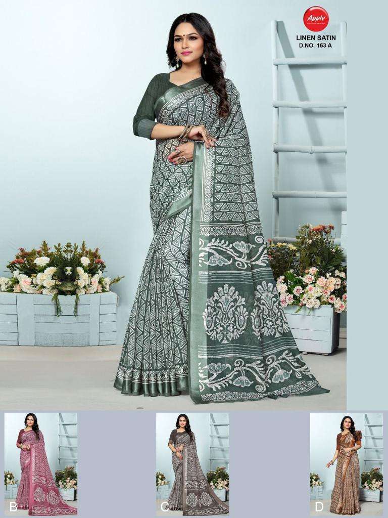 LINEN SATIN FANCY SAREES WITH SATIN PATTA BY APPLE SAREES