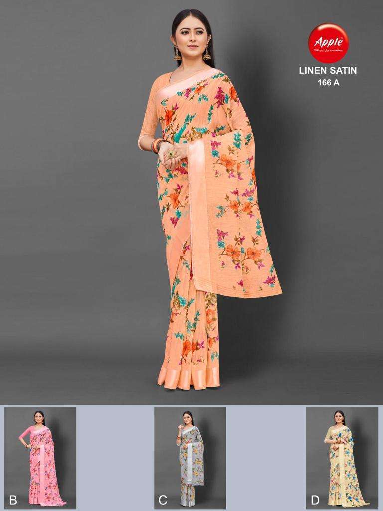 LINEN SATIN FANCY SAREES WITH SATIN PATTA BY APPLE SAREES