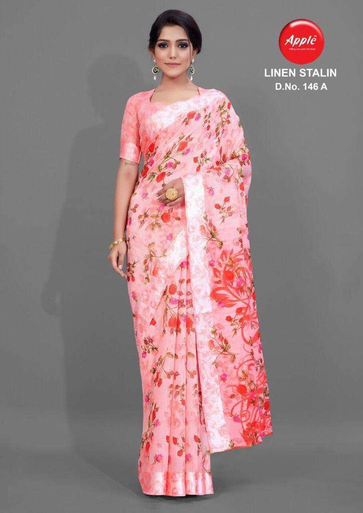 LINEN SATIN FANCY SAREES WITH SATIN PATTA BY APPLE SAREES