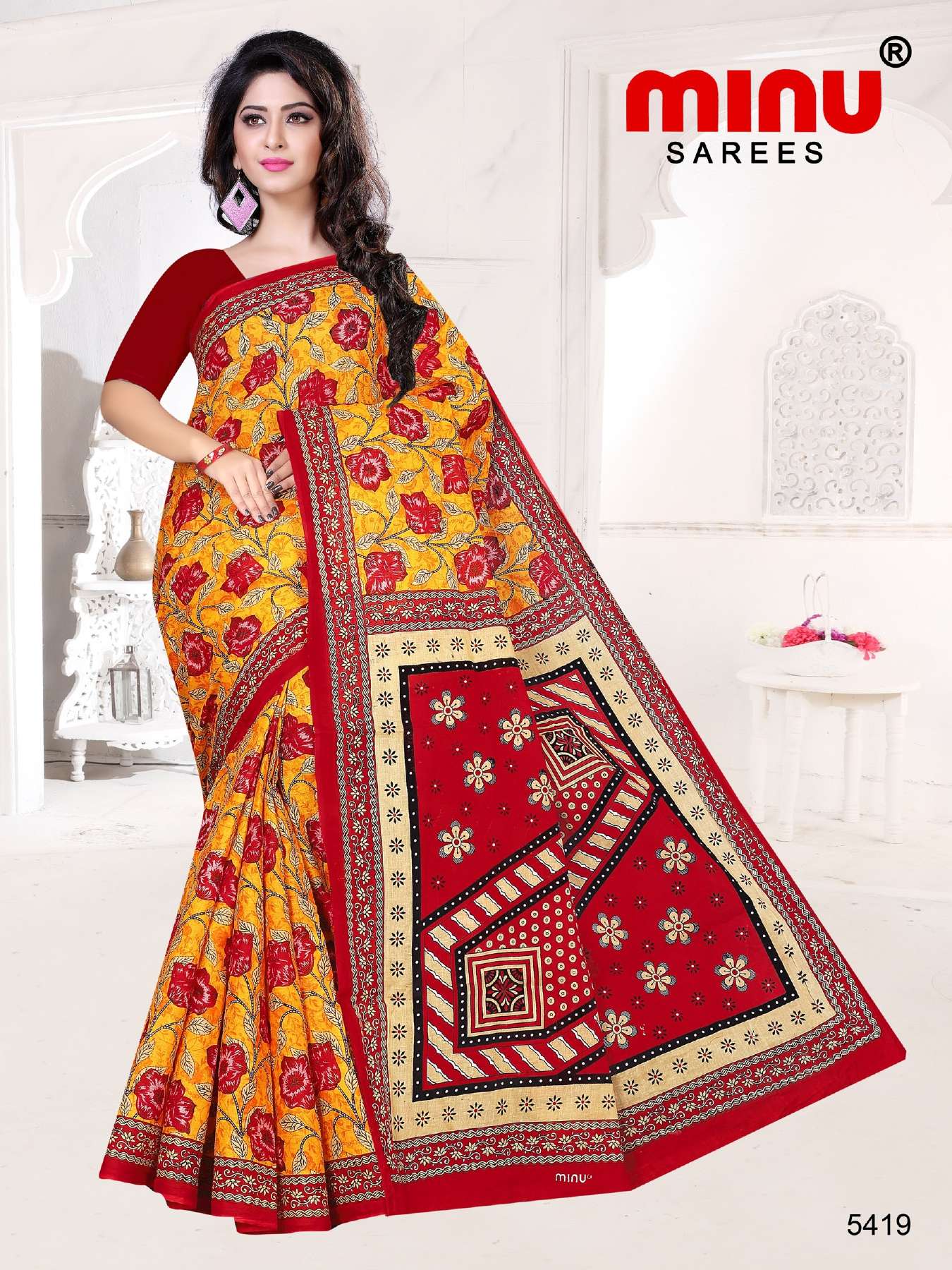 Minu APPLE Cotton Printed Saree-15P Catalog