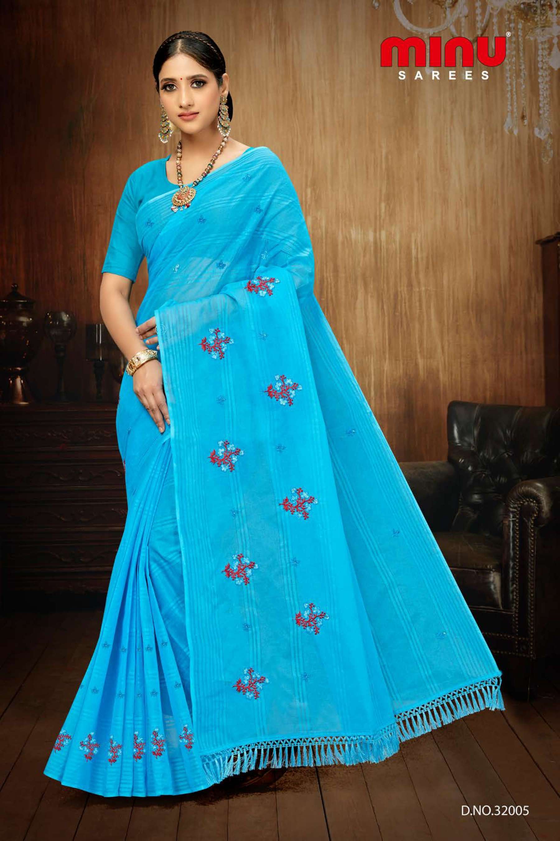 Minu BARKHA Cotton Embroidered Saree-8P Catalog