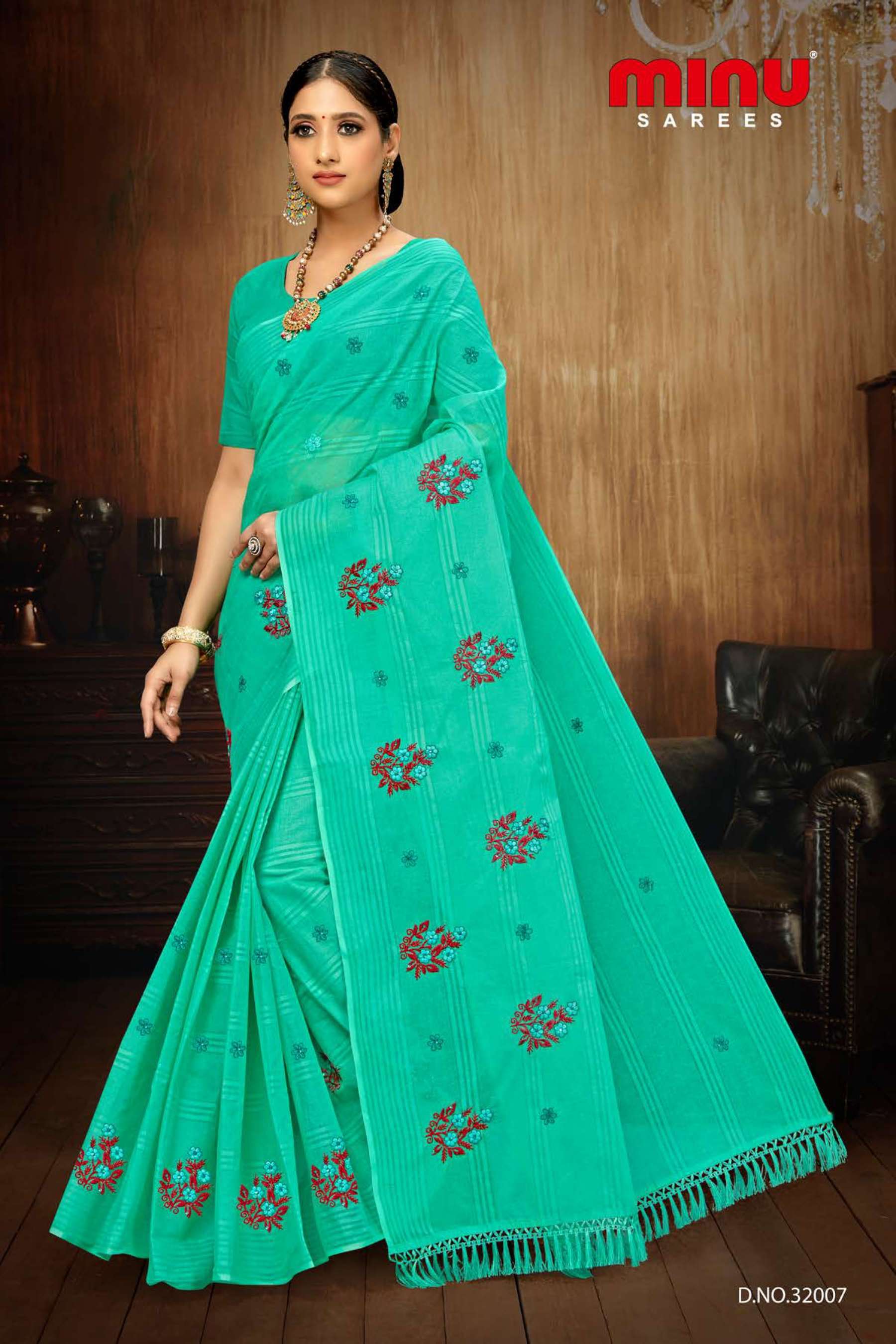 Minu BARKHA Cotton Embroidered Saree-8P Catalog