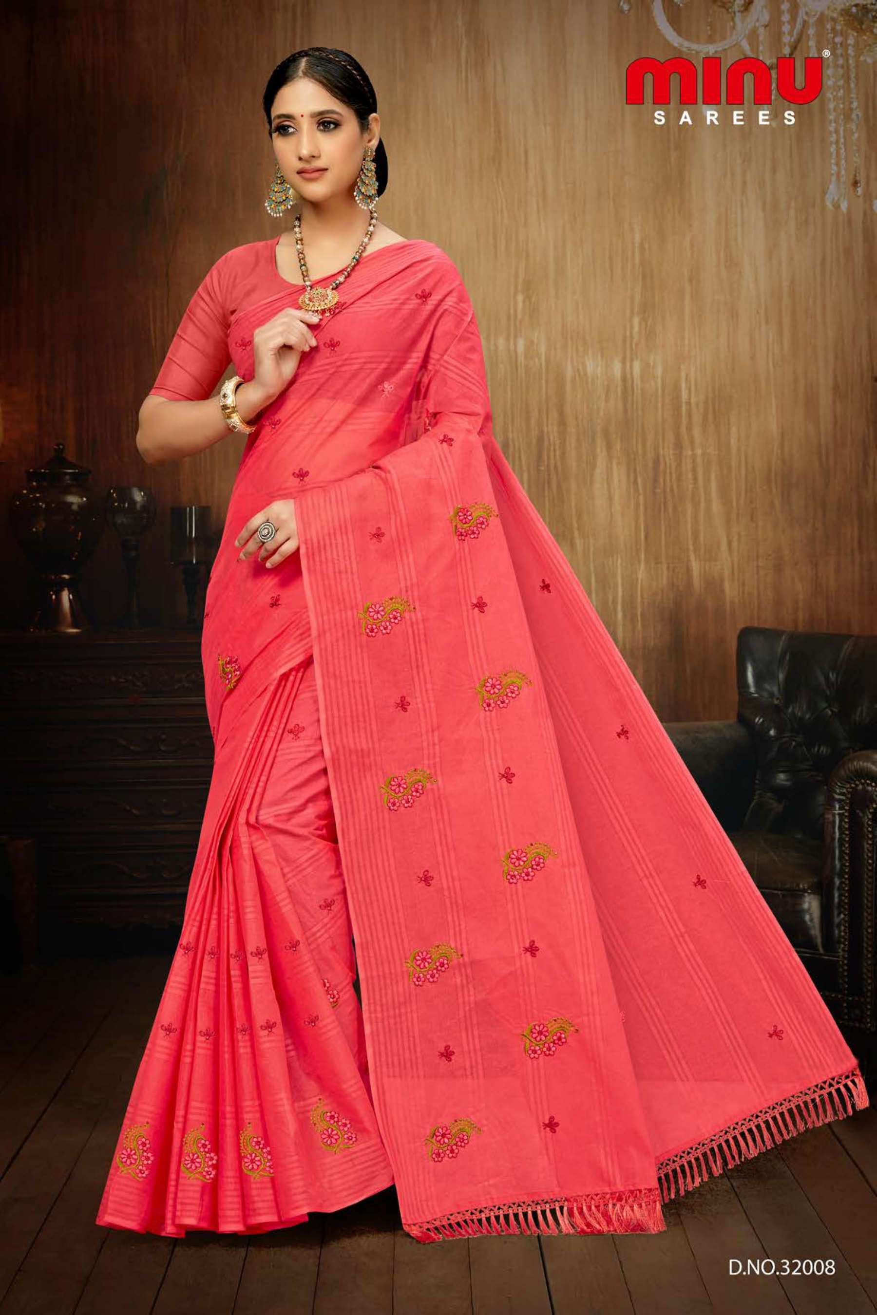 Minu BARKHA Cotton Embroidered Saree-8P Catalog