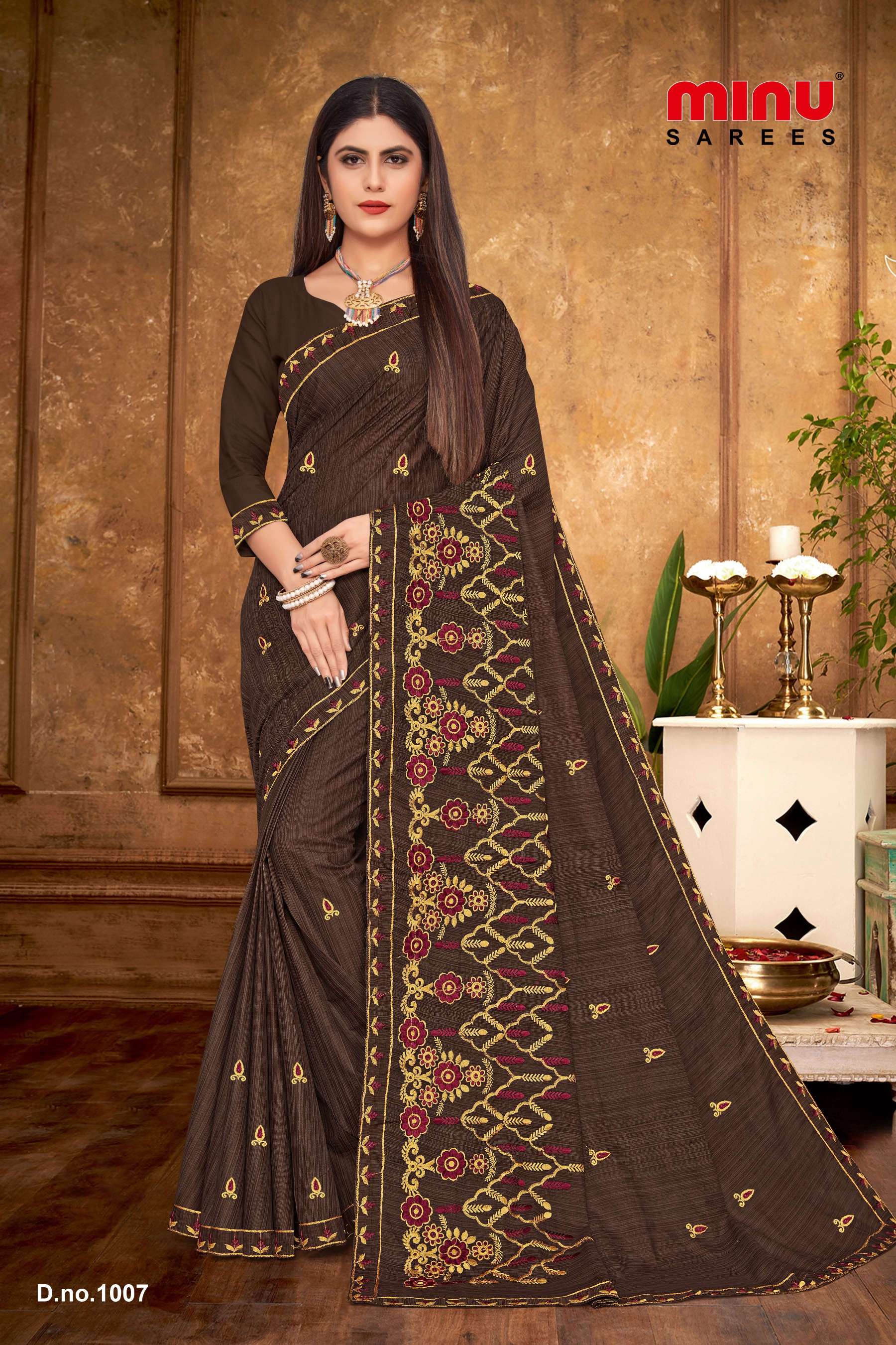Minu Ginger Assorted Cotton Embroidered Saree-8P