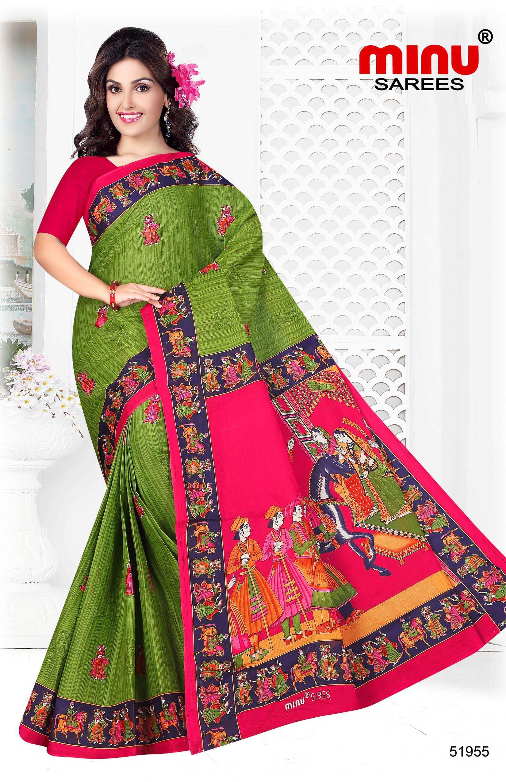 Minu KALAKRITI Malai Cotton Saree-12P