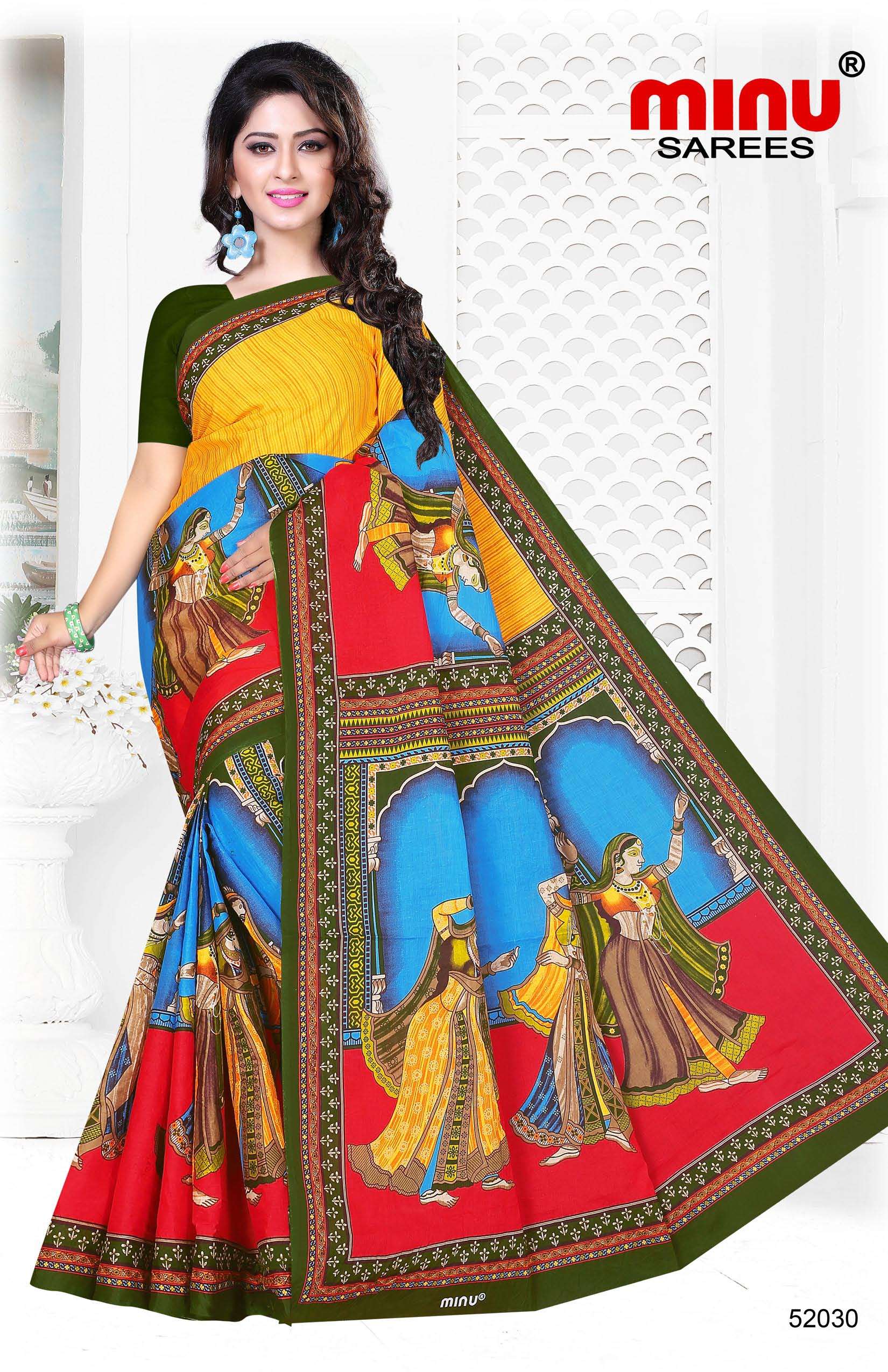 Minu KALAKRITI Malai Cotton Saree-12P