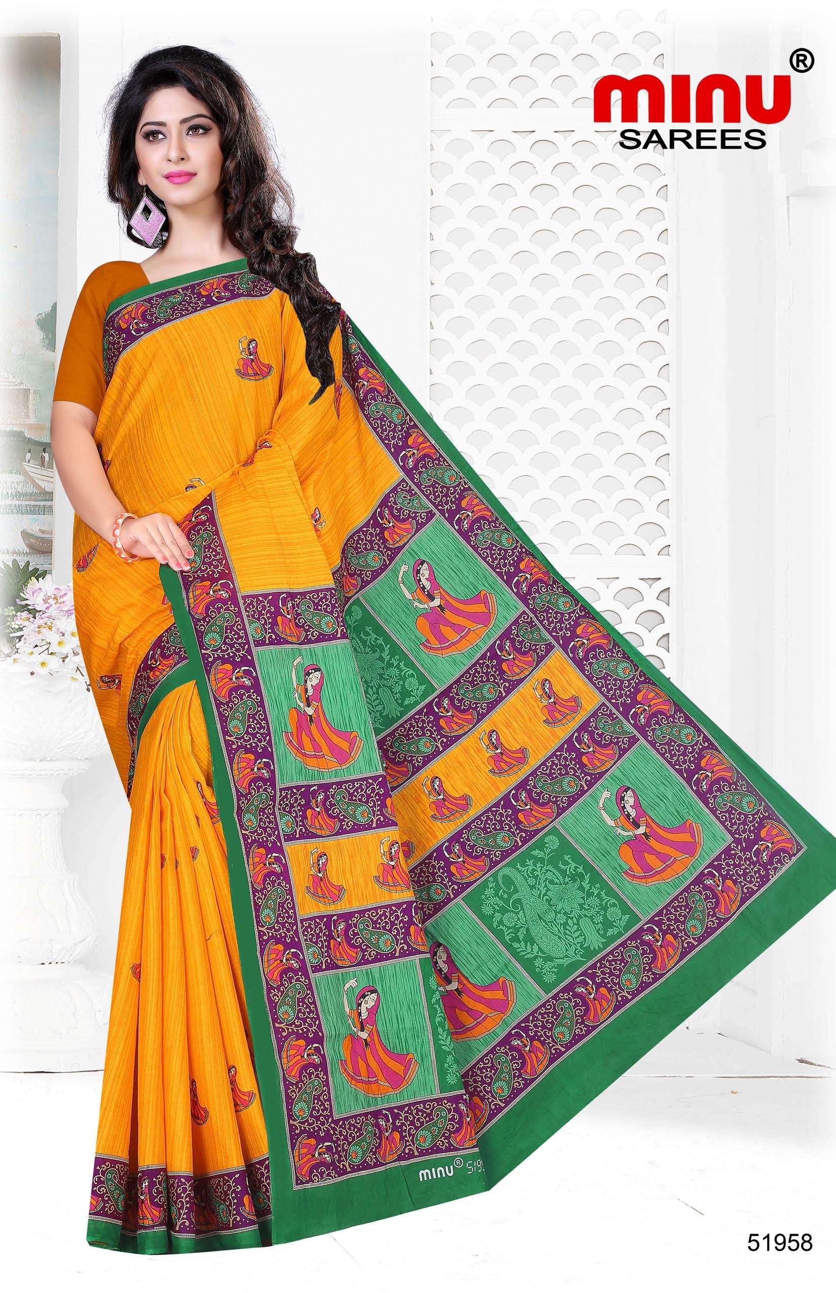 Minu KALAKRITI Malai Cotton Saree-12P