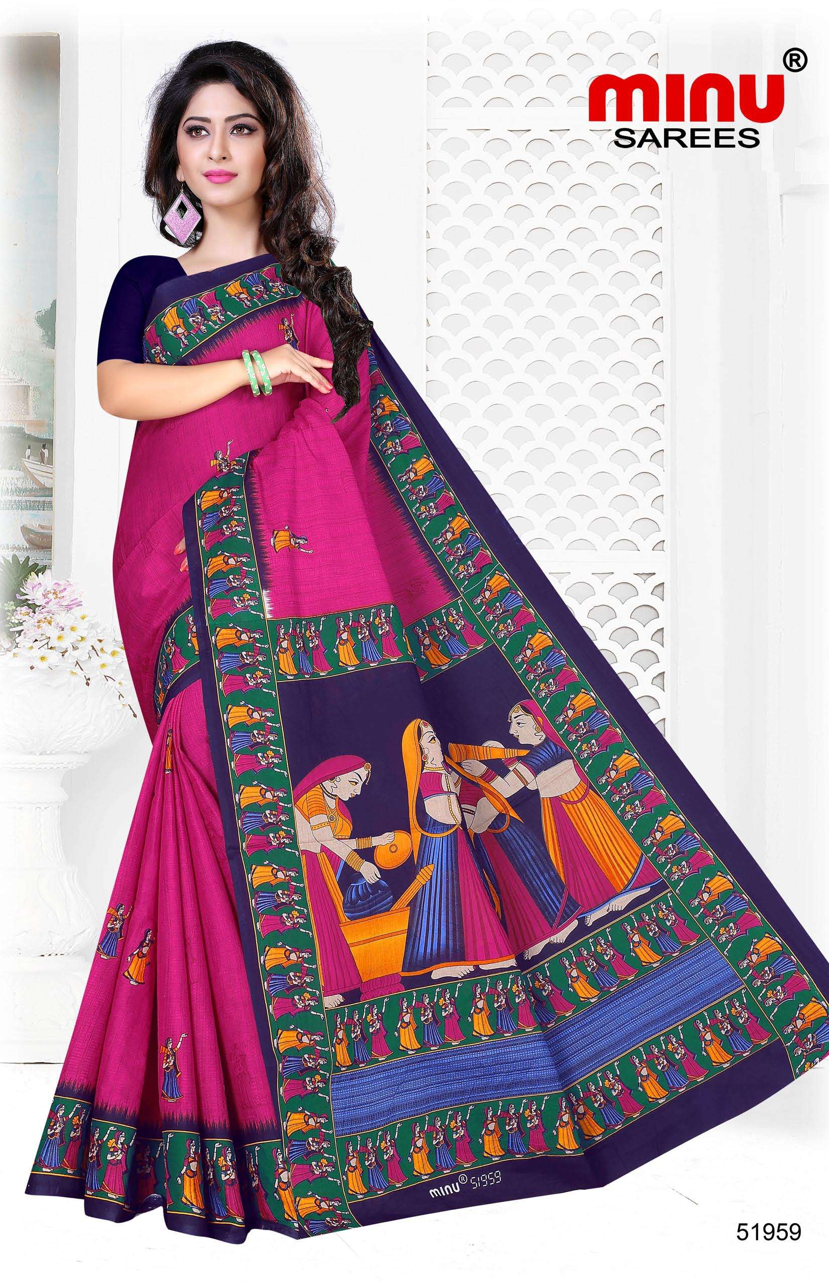 Minu KALAKRITI Malai Cotton Saree-12P