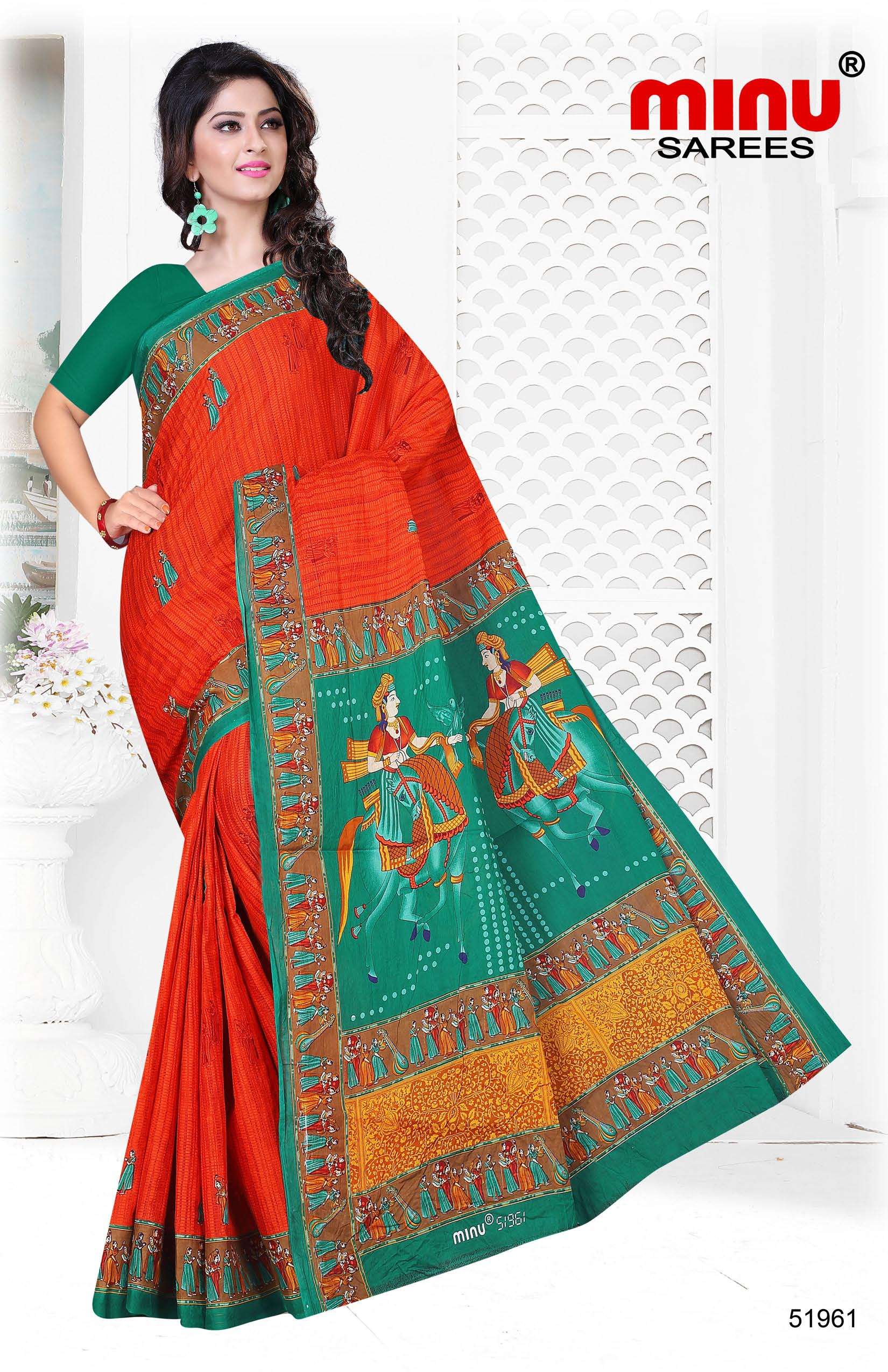 Minu KALAKRITI Malai Cotton Saree-12P