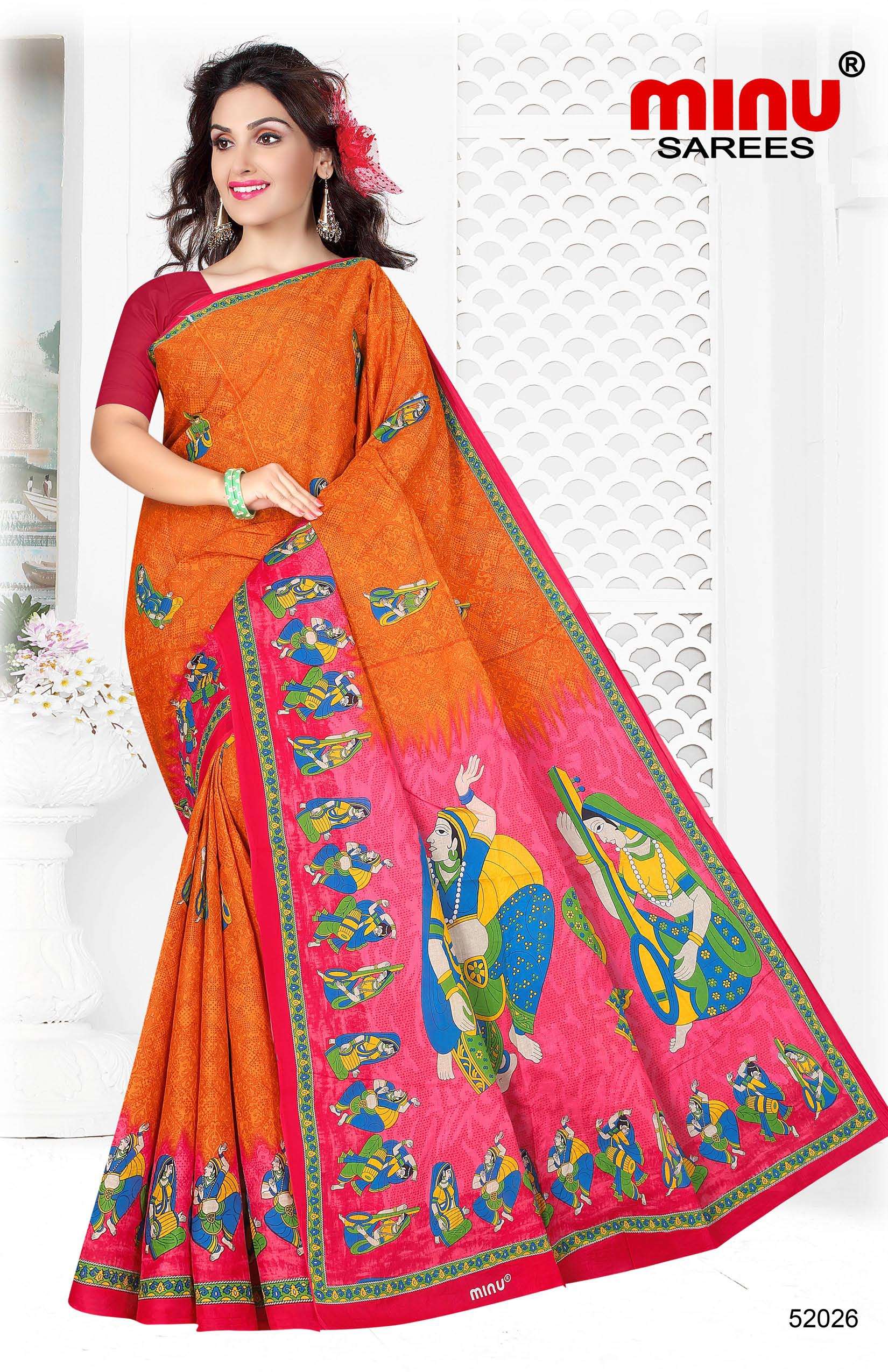 Minu KALAKRITI Malai Cotton Saree-12P