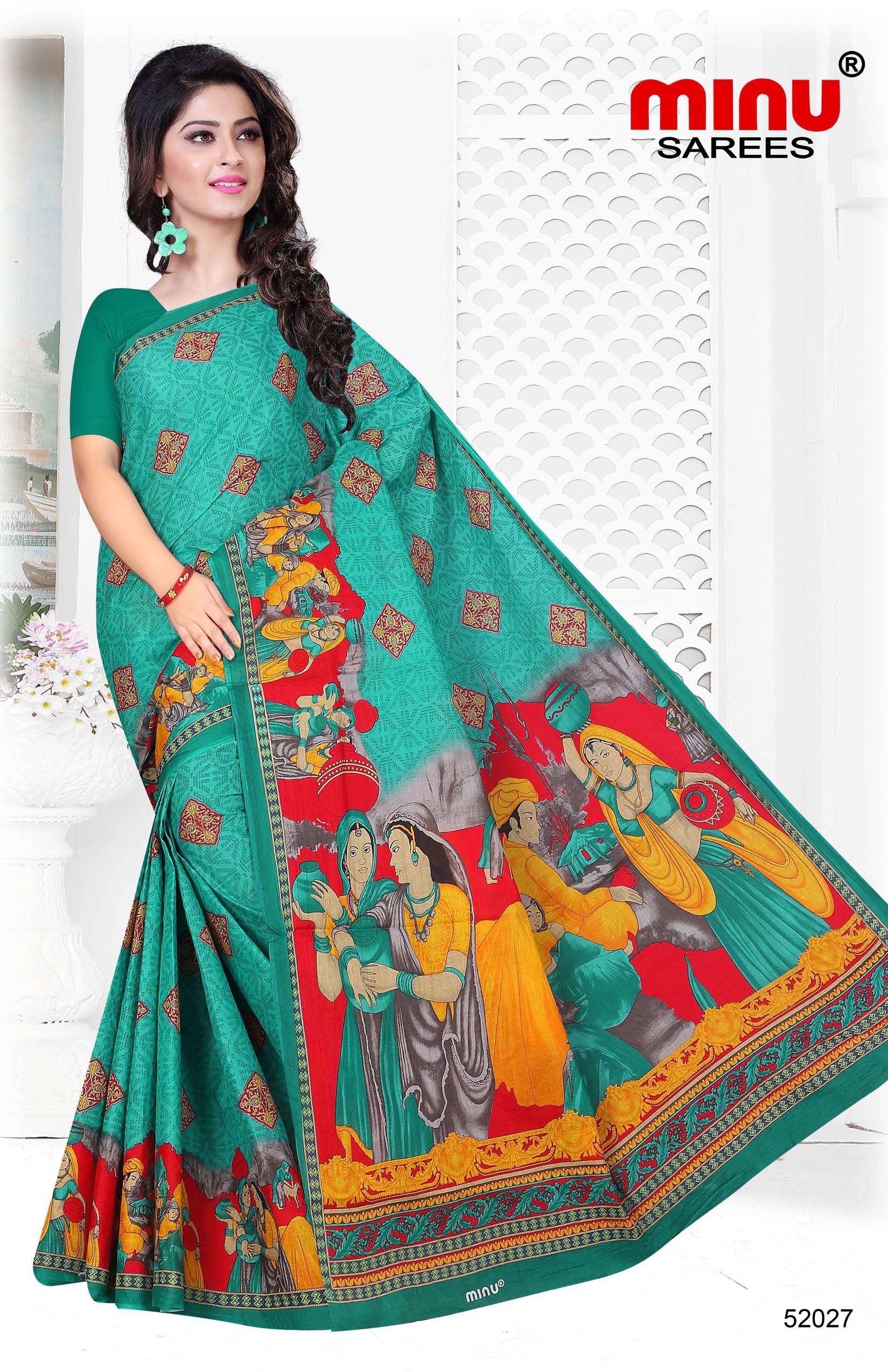Minu KALAKRITI Malai Cotton Saree-12P