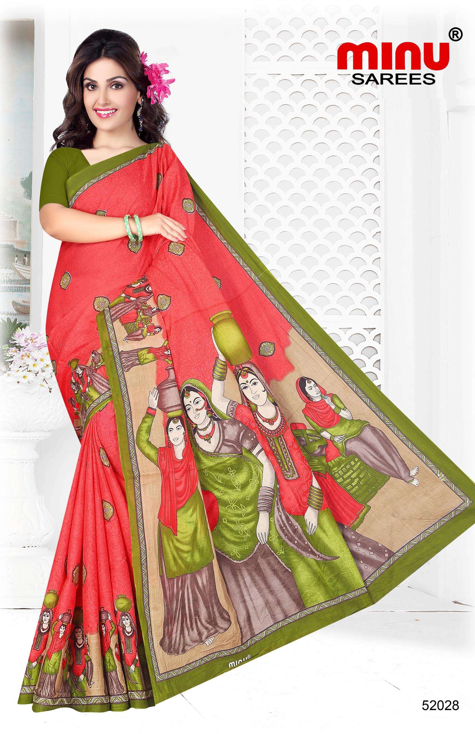Minu KALAKRITI Malai Cotton Saree-12P