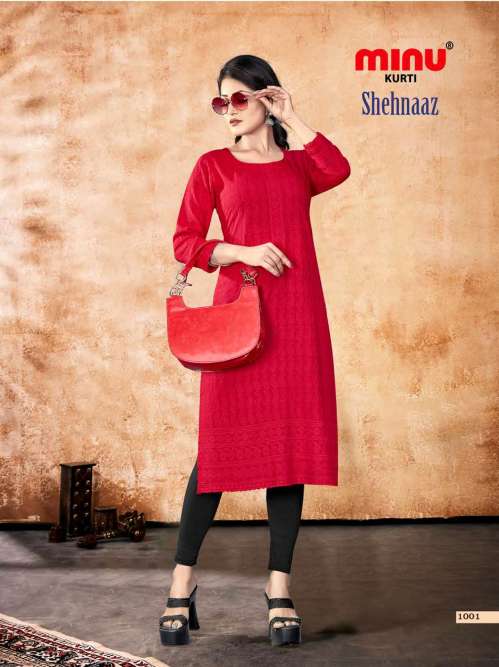 Minu SHEHNAAZ Rayon Chikan Kurtis-4P Catalog
