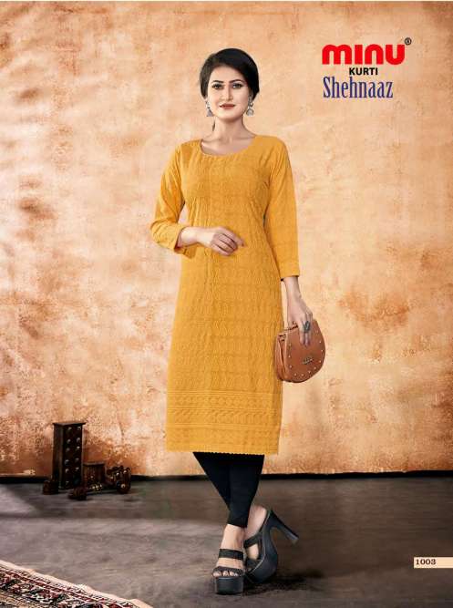 Minu SHEHNAAZ Rayon Chikan Kurtis-4P Catalog