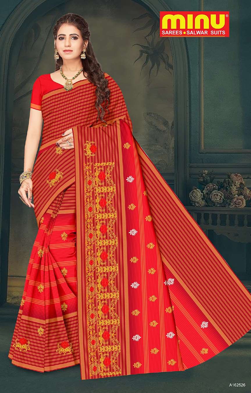 Minu WHATSAPP Cotton Embroidered Saree-8P Catalog