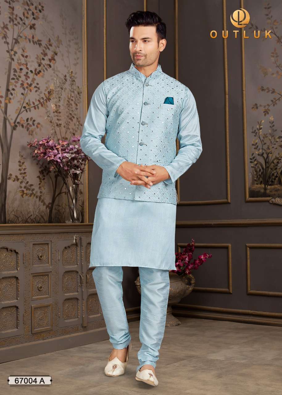 Yellow Embroidered Readymade Kurta Pyjama For Men Latest 617MW01