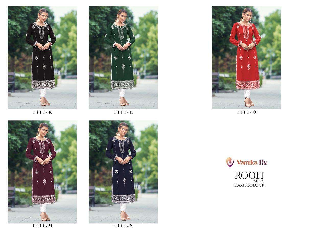 ROOH VOL 2 DARK COLOURS BY VAMIKA NX CASUAL WEAR KURTI WITH PANT SUPPLIER