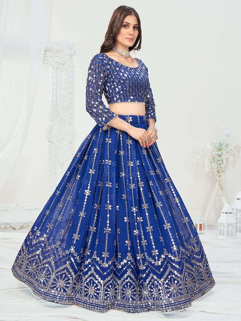 Royal Blue Sequence Embroidered Georgette Sangeet Special Lehenga Choli