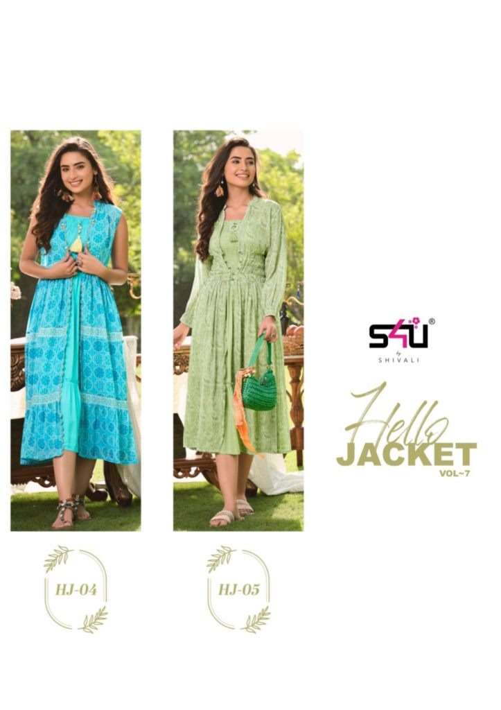S4U HELLO JACKET VOL 7 SEQUINS GEORGETTE DESIGNER KURTI WITH JACKET