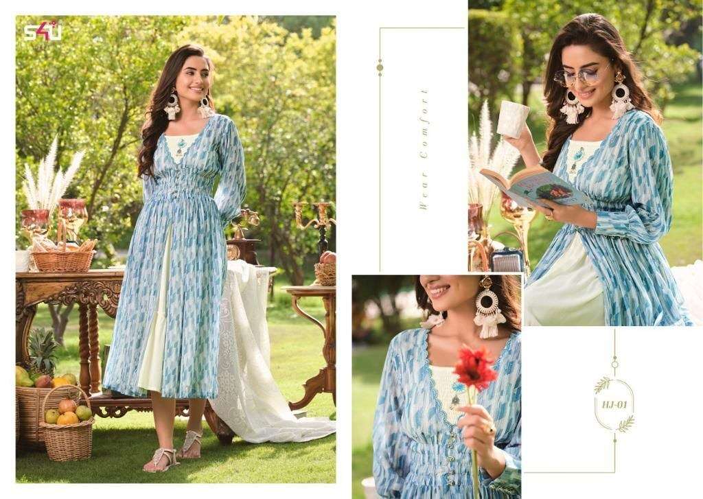 S4U HELLO JACKET VOL 7 SEQUINS GEORGETTE DESIGNER KURTI WITH JACKET