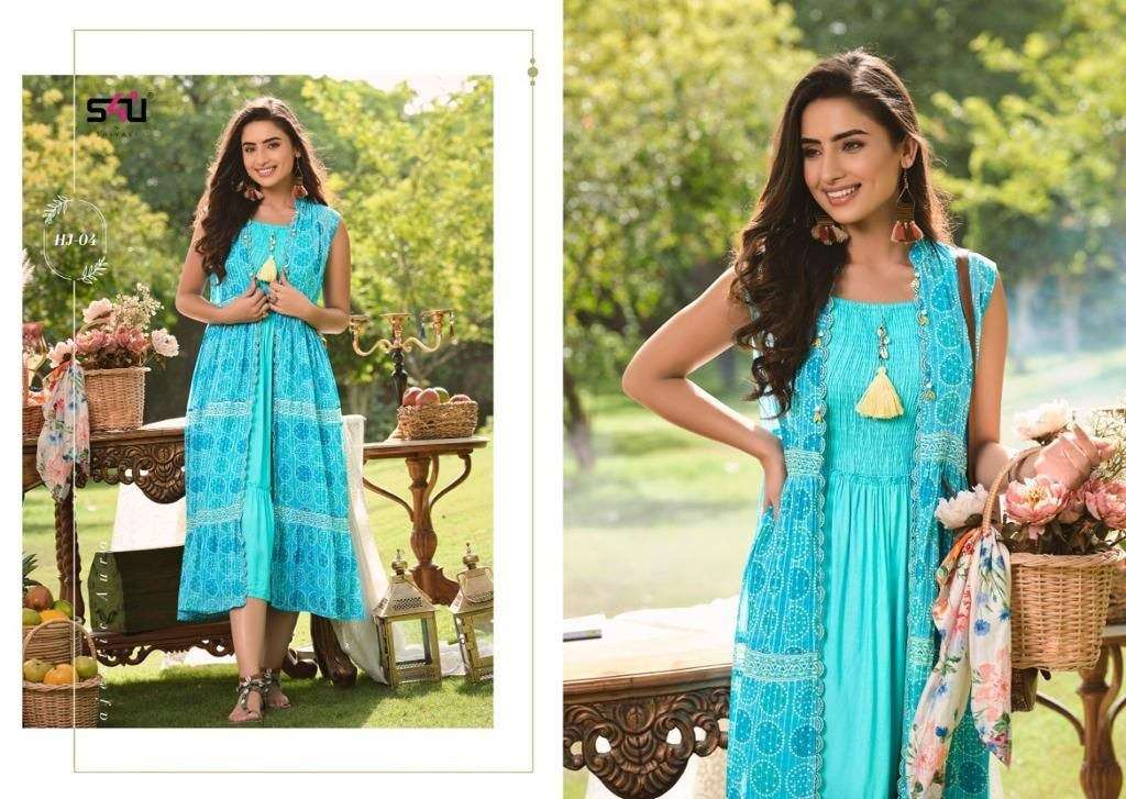 S4U HELLO JACKET VOL 7 SEQUINS GEORGETTE DESIGNER KURTI WITH JACKET