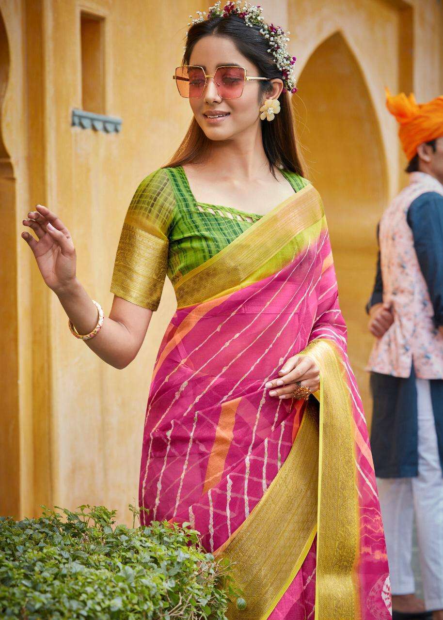 SHVETAMBAR CREATION LEHARIYA PATTU ORGANZA PRINTED LADIES SARIS AUTHORIZED SUPPLIER