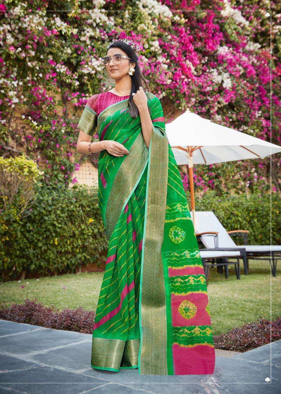 SHVETAMBAR CREATION LEHARIYA PATTU ORGANZA PRINTED LADIES SARIS AUTHORIZED SUPPLIER