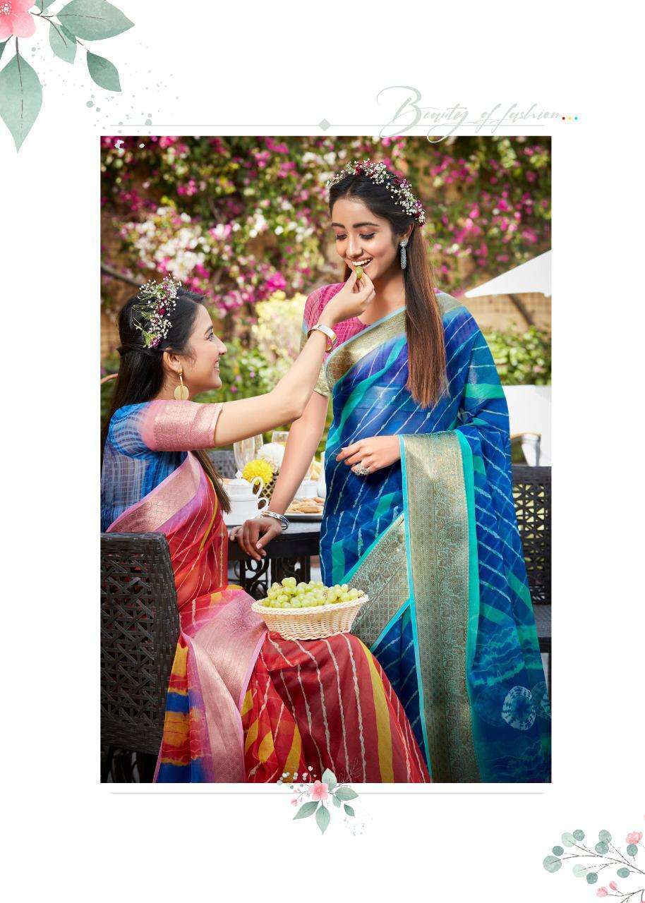SHVETAMBAR CREATION LEHARIYA PATTU ORGANZA PRINTED LADIES SARIS AUTHORIZED SUPPLIER