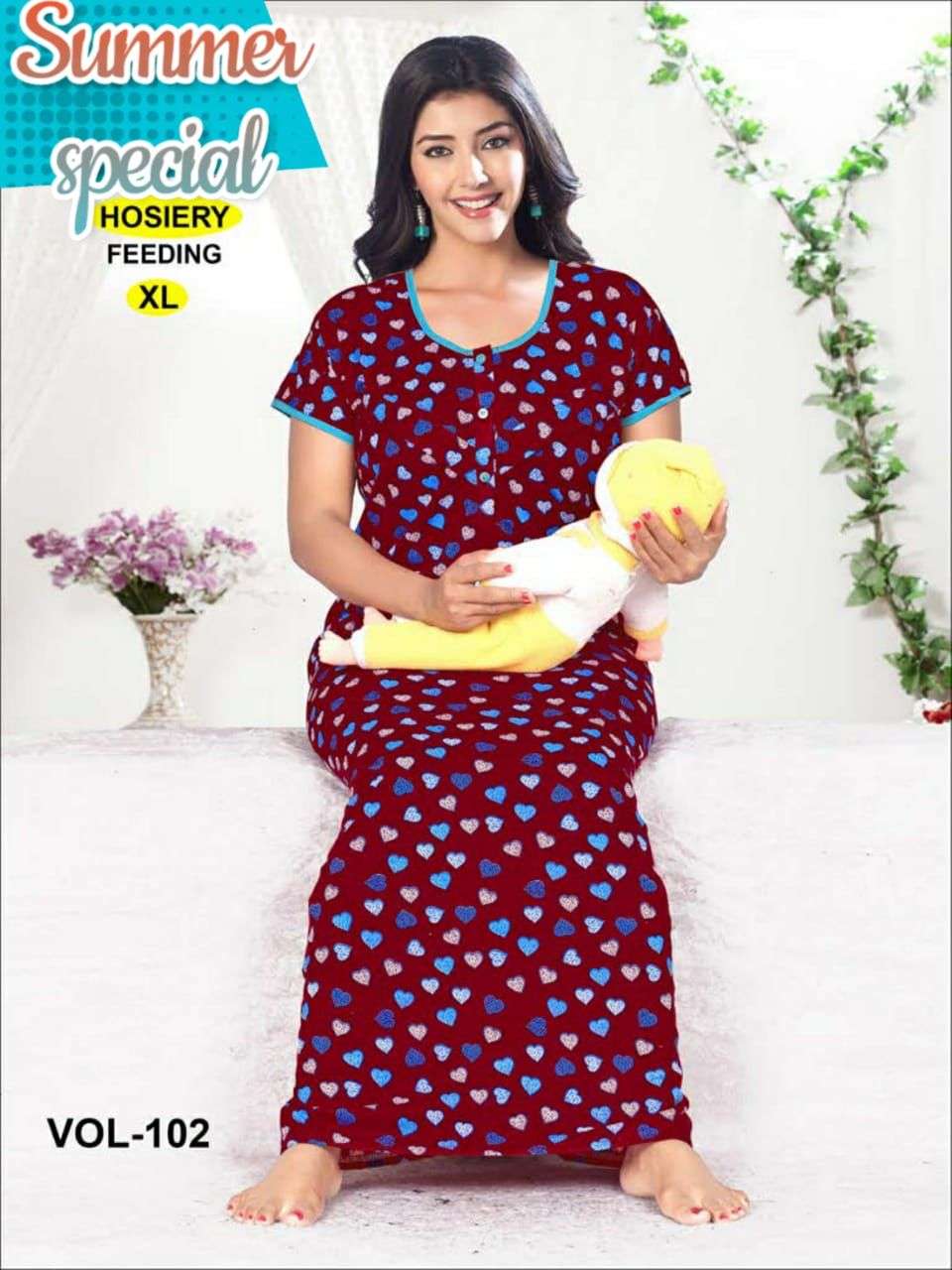 Women Cotton Printed Maternity Casual Breast feeding Gown Maxi Nighty Long  Gown | eBay